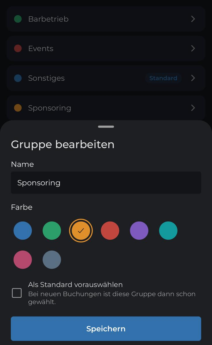 Gruppi con nome, colore e selezione predefinita