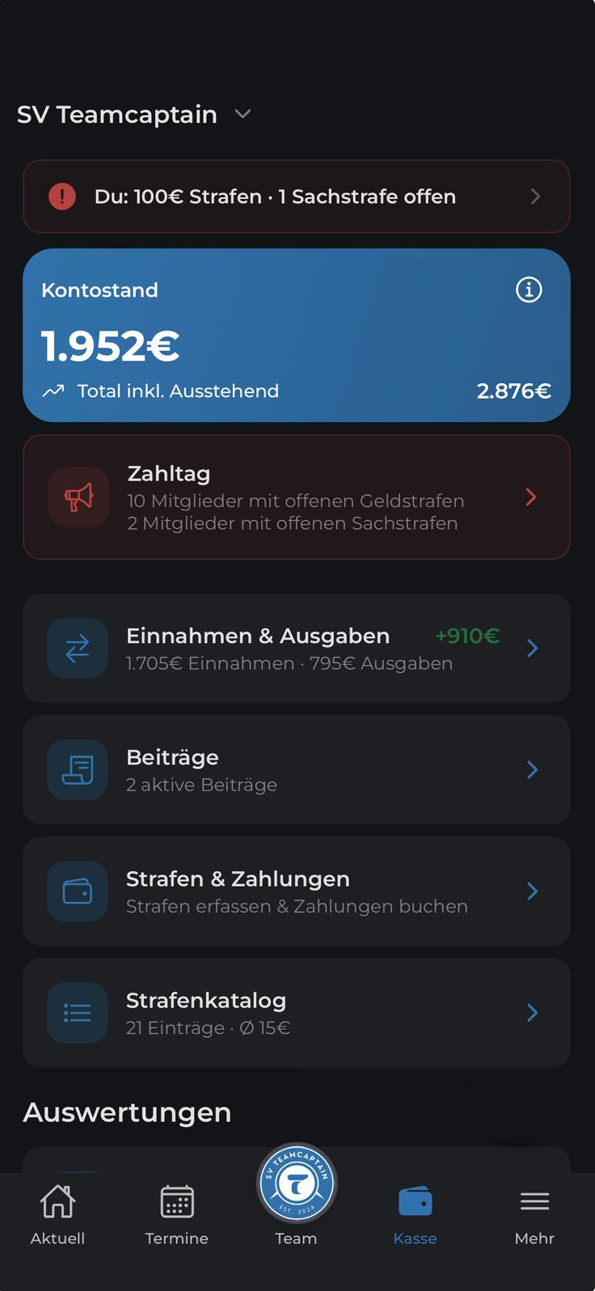 Teamkasse & Strafen